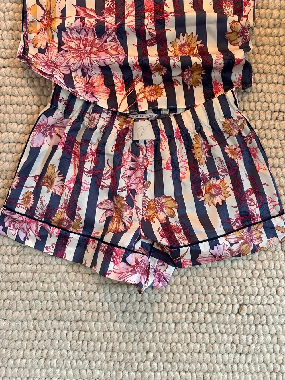 Victoria's Secret Satin Floral Stripe Cami Shorts Pajama Set XS